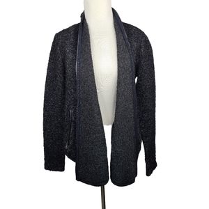 Club Monaco wool blend black gray marled knit open front sweater cardigan Sz sm